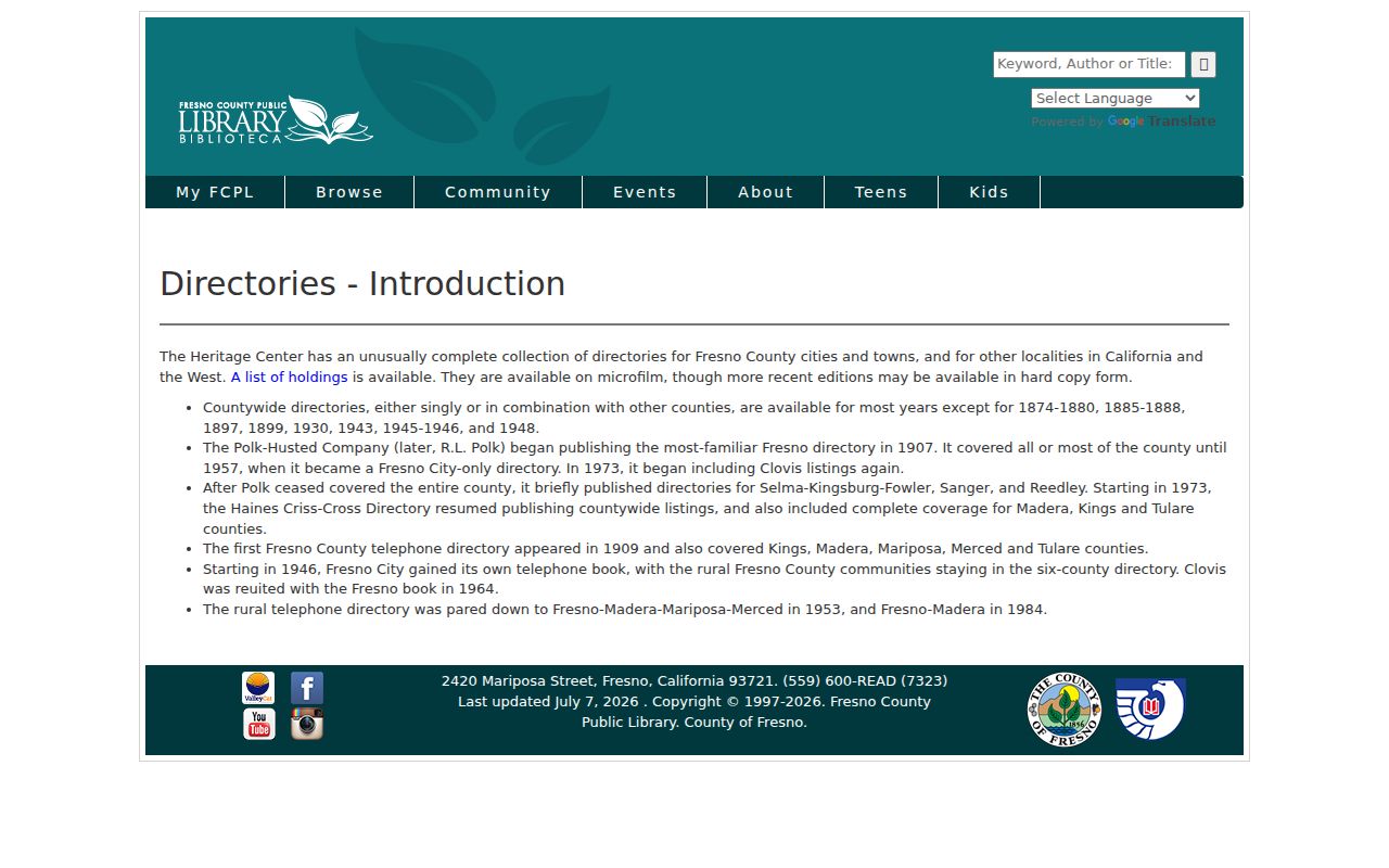 Reedley city directory collection reference