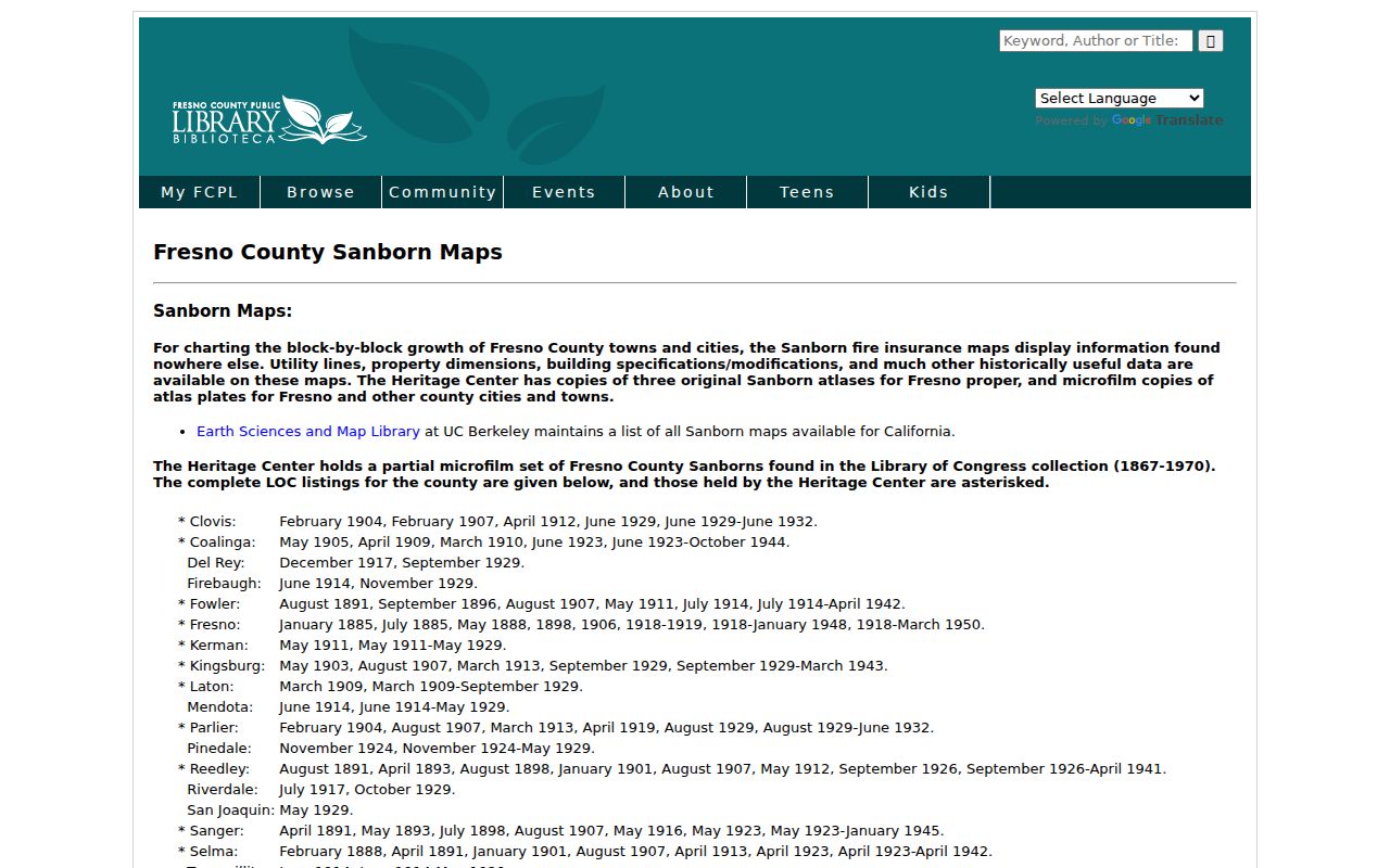 Reedley city directory Sanborn map reference