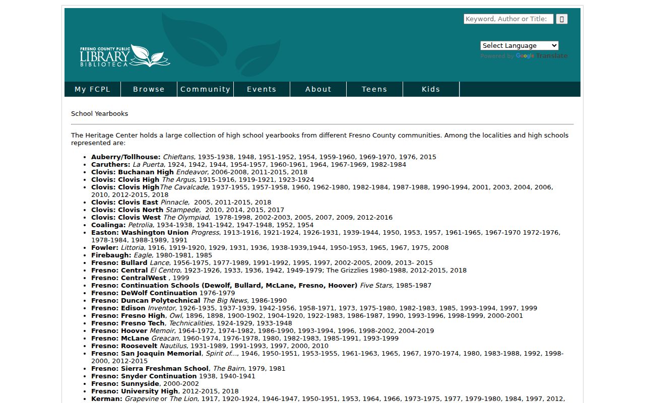 Reedley city directory yearbook holdings