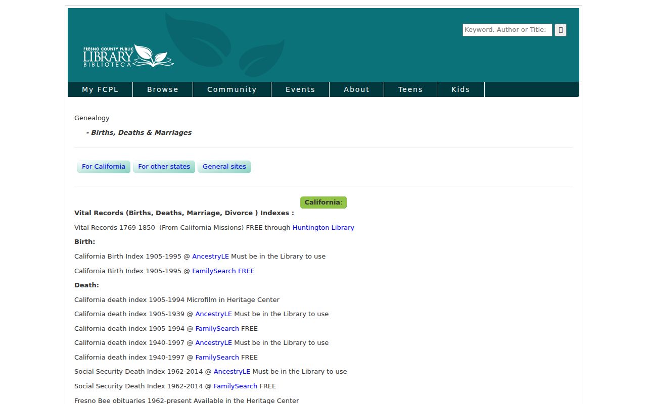 Reedley previous residents birth marriage and death holdings