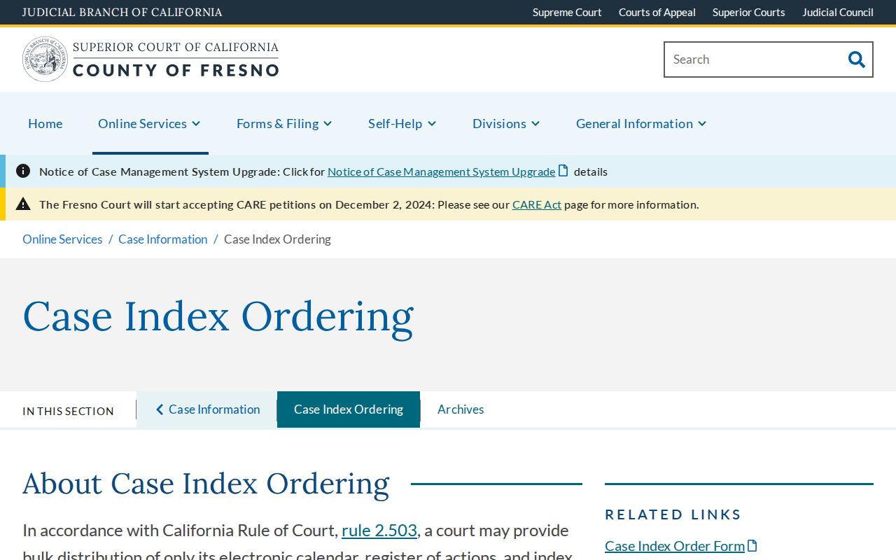 Reedley resident lookup court case index ordering reference