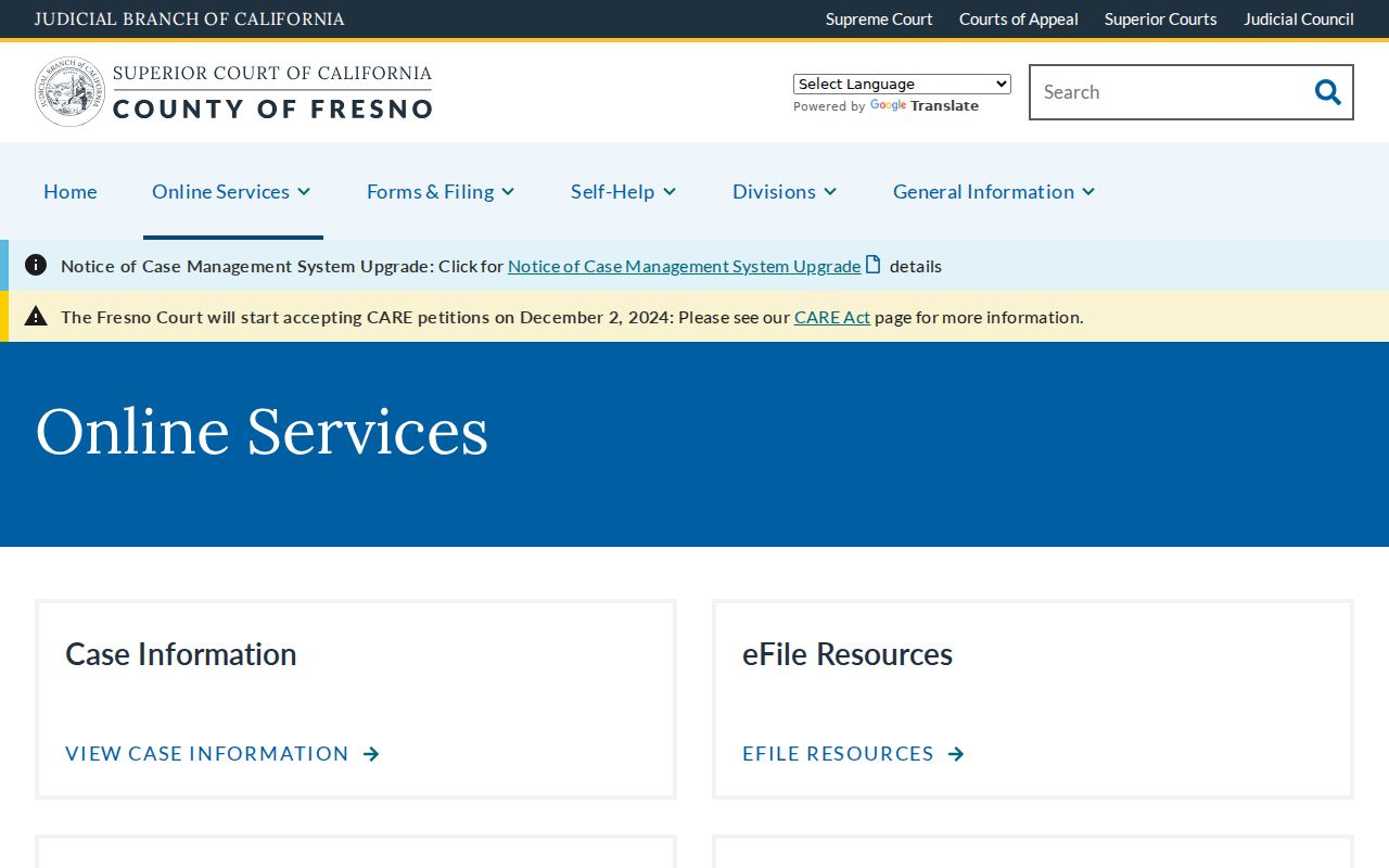 Reedley resident lookup view of Fresno court online services